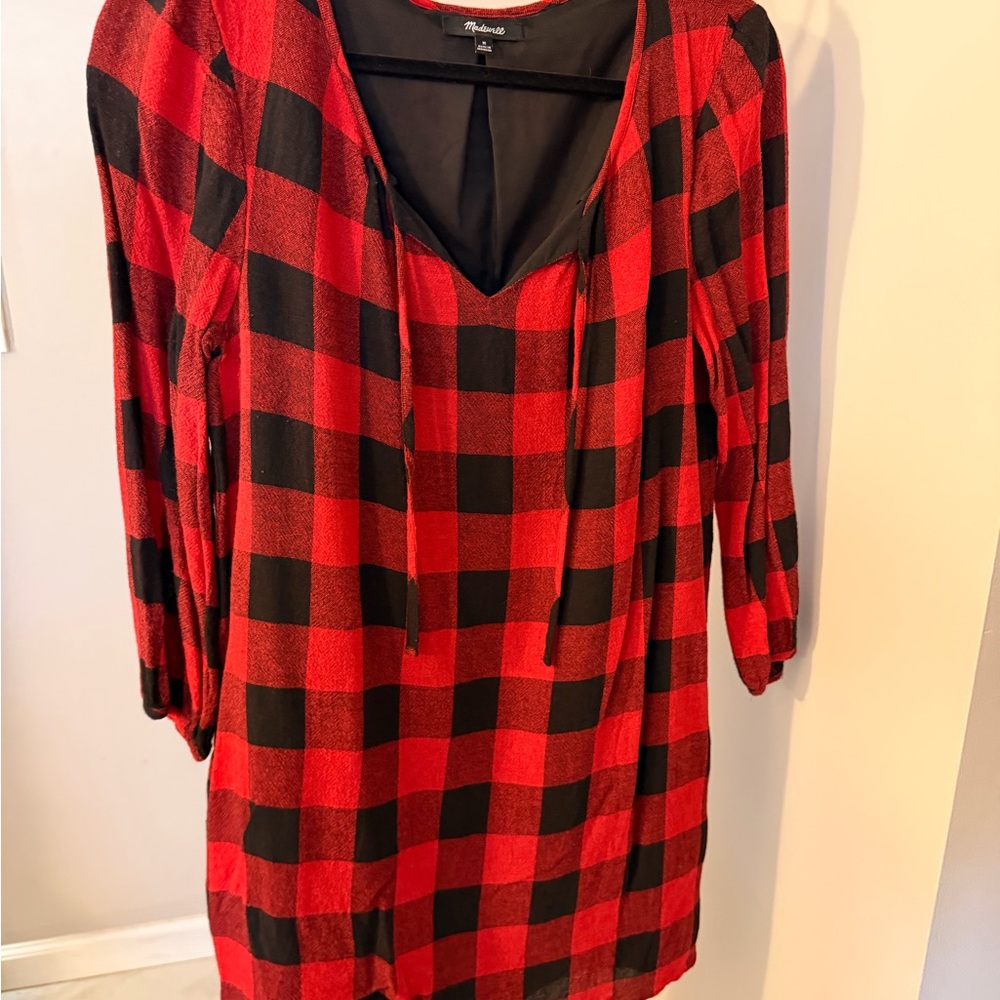 Madewell Red and Black Checkered Tunic
